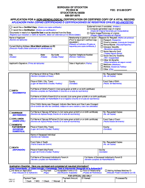 Application for Non-Genealogical Vital Record Certification