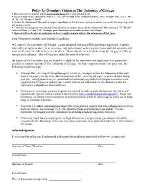 University of Chicago Overnight Visit Permission Form