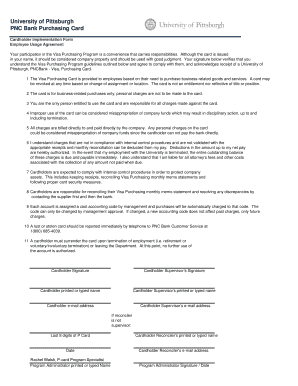 University of Pittsburgh PNC Bank Purchasing Card Agreement