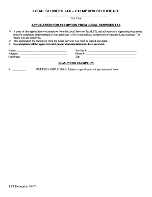 Local Services Tax Exemption Certificate