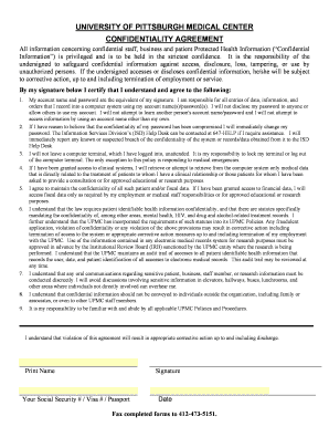 UPMC Confidentiality Agreement