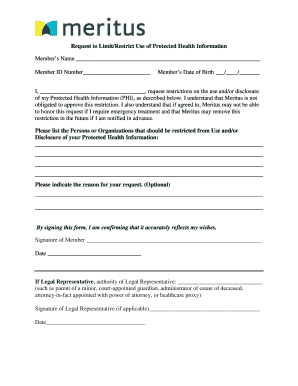 Request to Limit Use of Protected Health Information