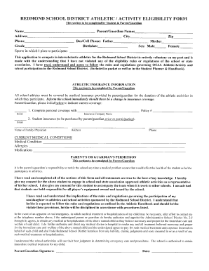 Redmond School District Athletic Activity Eligibility Form