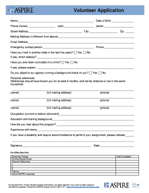 Oregon Volunteer Application and Confidentiality Agreement