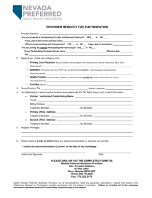 Provider Request for Participation Form