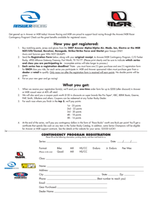 Answer/MSR Racer Contingency Program Registration