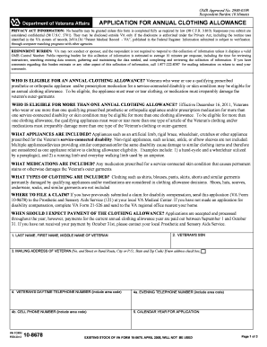 VA Form 10-8678 Annual Clothing Allowance Application