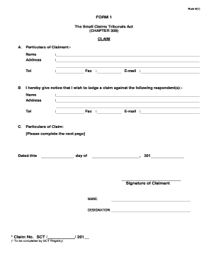 Small Claims Tribunal Claim Form