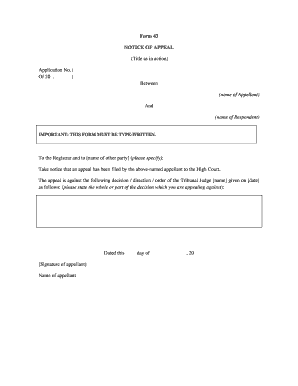Notice of Appeal Form 43