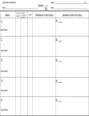 Vocabulary Worksheet