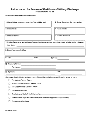Authorization for Release of Certificate of Military Discharge