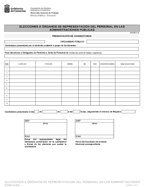 Formulario de presentación de candidaturas para elecciones a órganos de representación del personal en las administraciones públicas