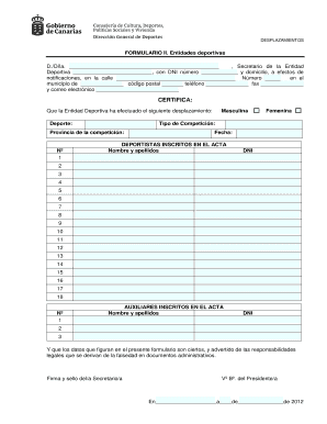Formulario II. Entidades deportivas
