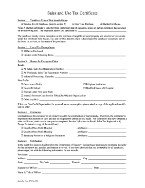 Sales and Use Tax Certificate