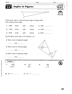 Geometry Worksheet Angles in Figures