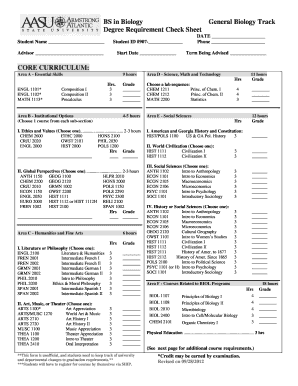 Biology Degree Requirement Check Sheet