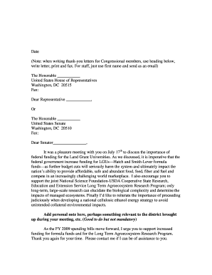 Thank You Letter to Congressional Members