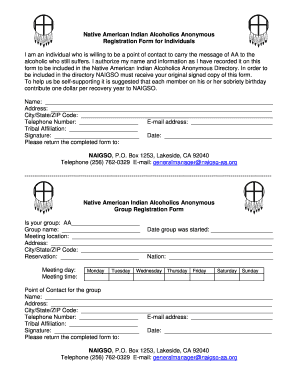 Native American Indian AA Registration Form