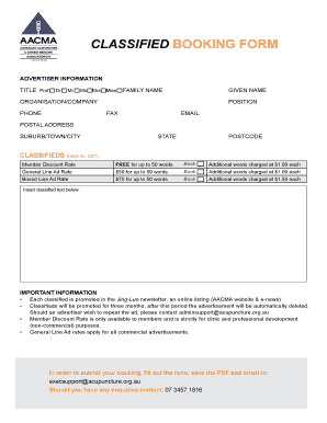 classified BOOKING FORM - acupuncture org