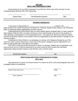 2013-2014 Field Trip Permission Form