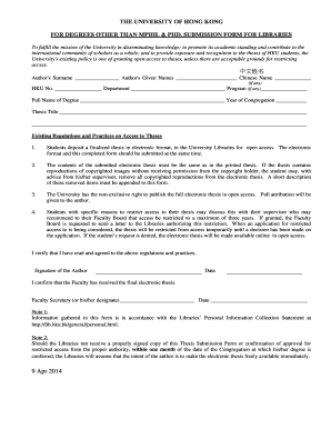 University of Hong Kong Thesis Submission Form