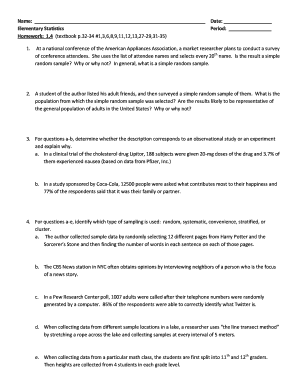 Elementary Statistics Homework Assignment