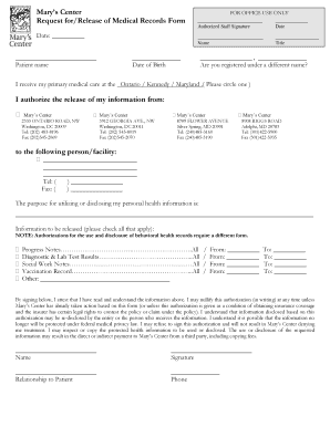 Request for Release of Medical Records Form