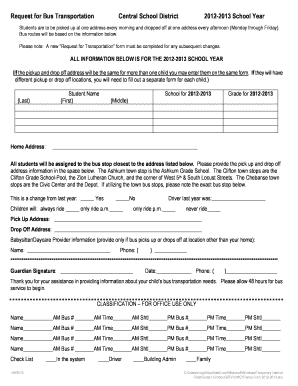 Request for Bus Transportation Form