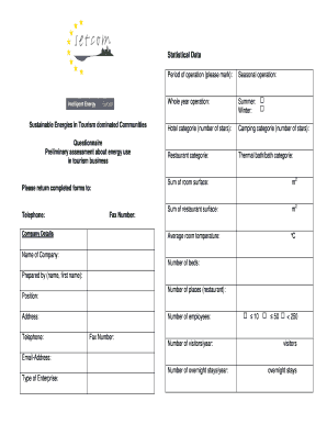 Tourism Business Energy Use Questionnaire