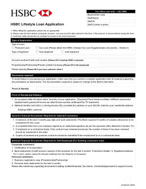 HSBC Lifestyle Loan Application Form