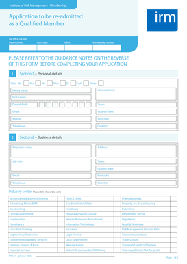 Institute of Risk Management Membership Re-admission Application