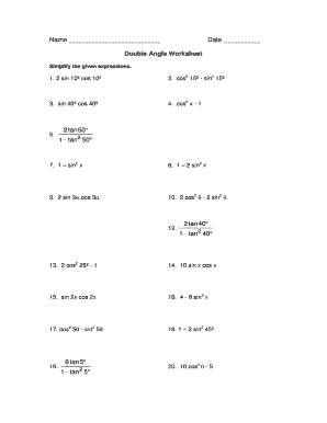 Double Angle Worksheet
