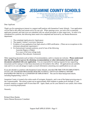 Support Staff Application Form