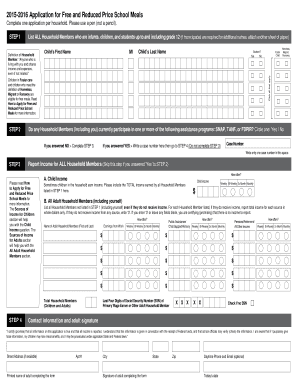 2015-2016 Application for Free and Reduced Price School Meals