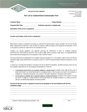 Customer Client Communication Form