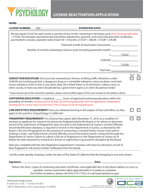 California License Reactivation Application
