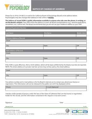 California Change of Address Notice for Psychologists