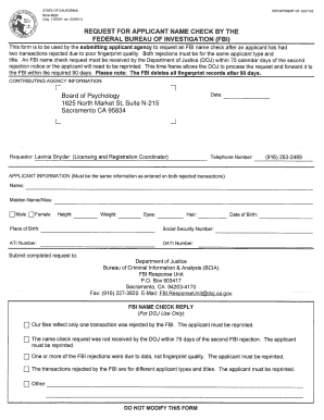California FBI Name Check Request Form