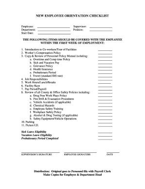 New Employee Orientation Checklist