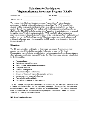 Virginia Alternate Assessment Program Participation Form