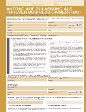 ANTRAG AUF ZULASSUNG ALS FOREVER BUSINESS OWNER (FBO)