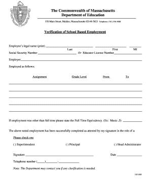 Massachusetts School Based Employment Verification Form