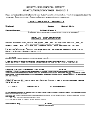 Kirksville R-III School District Health Emergency Form