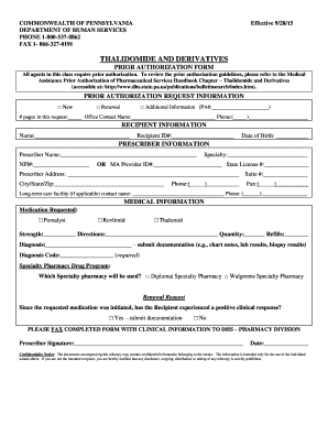 Pennsylvania Thalidomide Prior Authorization Form