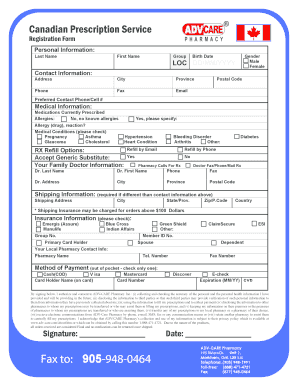 Canadian Prescription Service Registration Form