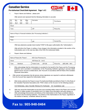 Canadian Pre-Authorized Debit Agreement