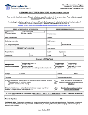 Histamine-2 Receptor Blockers Prior Authorization Form