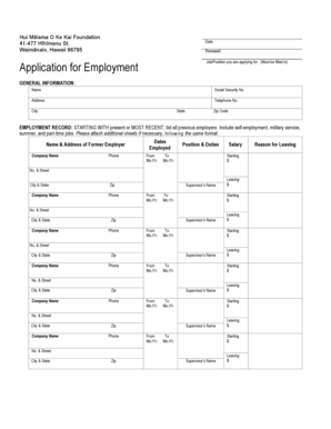 Hawaii Employment Application Form