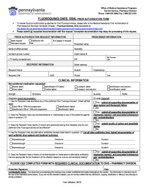 Fluoroquinolones Oral Prior Authorization Form