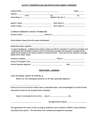 Activity Transportation and Participation Consent Agreement
